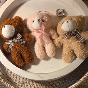 Set of Three Plush Teddy Bear Keychains Hang Tags